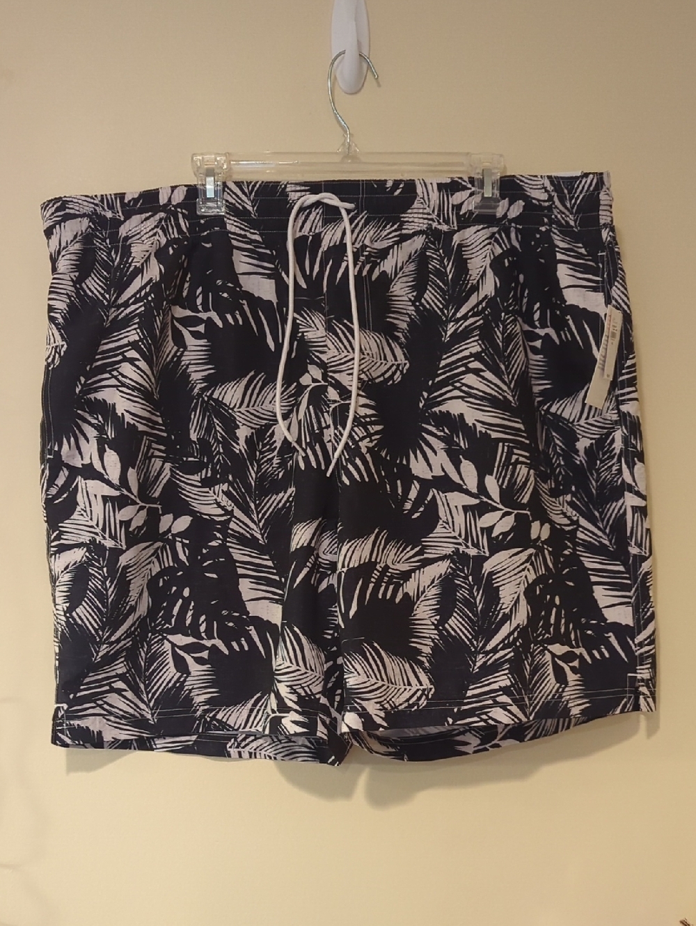 Old Navy Black and White Tropical Pattern Swim Trunks